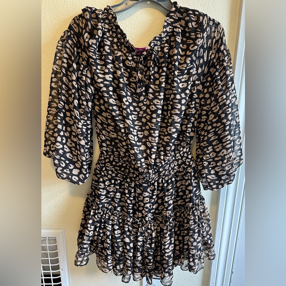Buddy Love Black and Tan Cheetah Print Smocked Waist Mini Dress